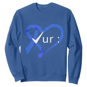 Funny Check Your Colon Colorectal Cancer Awareness Sweatshirt Dark Blue Ribbon Heart TS11 Royal Blue Print Your Wear