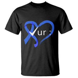 Funny Check Your Colon Colorectal Cancer Awareness T Shirt Dark Blue Ribbon Heart TS11 Black Print Your Wear