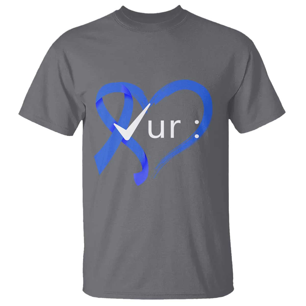 Funny Check Your Colon Colorectal Cancer Awareness T Shirt Dark Blue Ribbon Heart TS11 Charcoal Print Your Wear