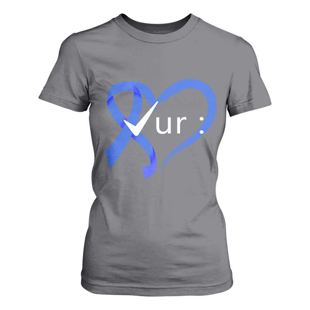 Funny Check Your Colon Colorectal Cancer Awareness T Shirt For Women Dark Blue Ribbon Heart TS11 Charcoal Print Your Wear