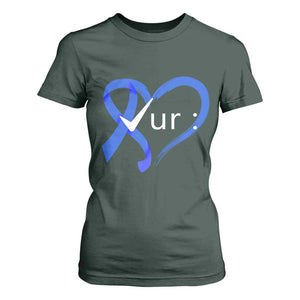 Funny Check Your Colon Colorectal Cancer Awareness T Shirt For Women Dark Blue Ribbon Heart TS11 Dark Forest Green Print Your Wear