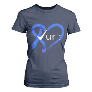 Funny Check Your Colon Colorectal Cancer Awareness T Shirt For Women Dark Blue Ribbon Heart TS11 Navy Print Your Wear