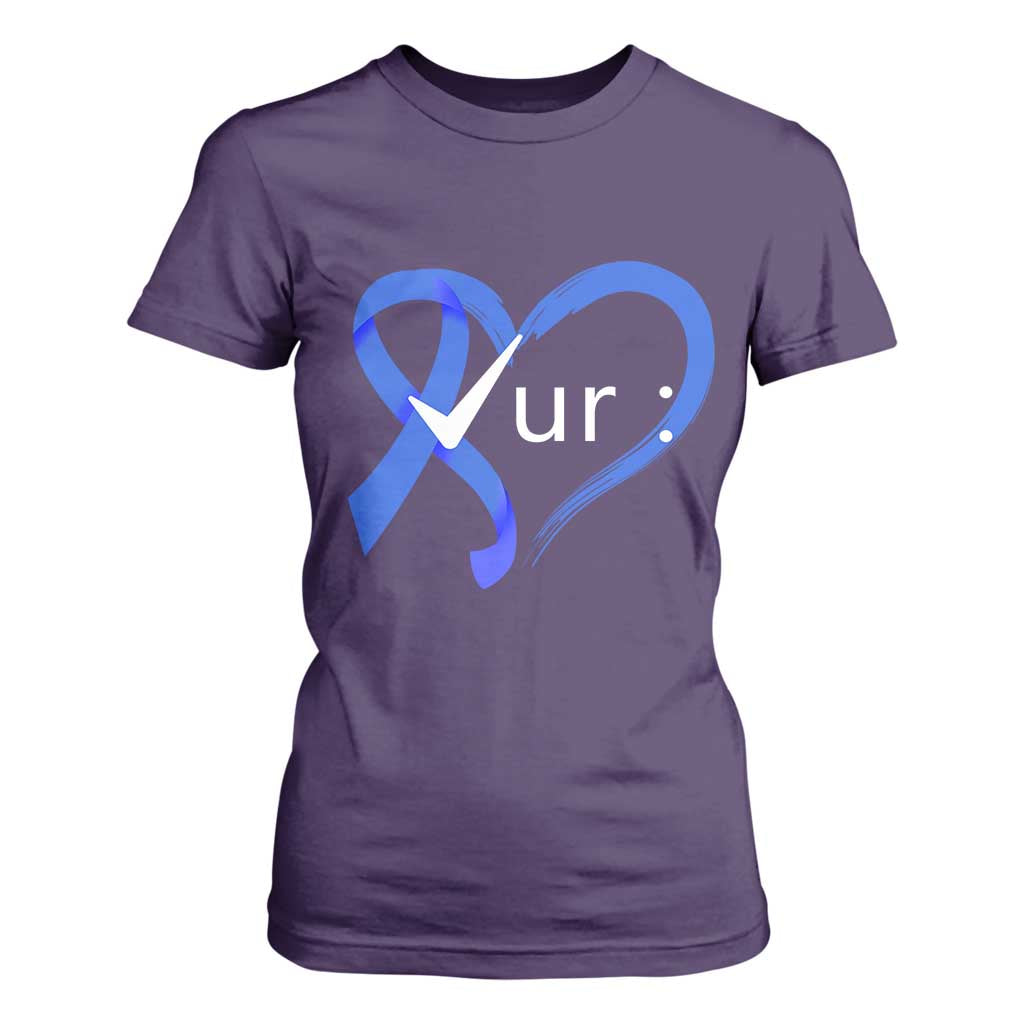 Funny Check Your Colon Colorectal Cancer Awareness T Shirt For Women Dark Blue Ribbon Heart TS11 Purple Print Your Wear