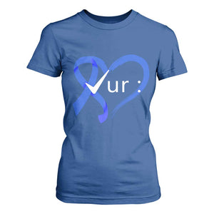 Funny Check Your Colon Colorectal Cancer Awareness T Shirt For Women Dark Blue Ribbon Heart TS11 Royal Blue Print Your Wear