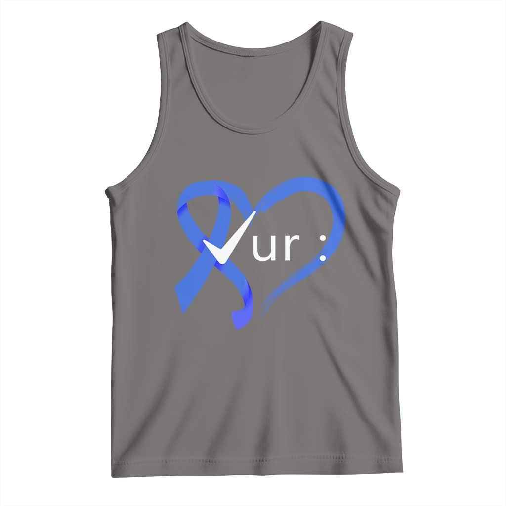 Funny Check Your Colon Colorectal Cancer Awareness Tank Top Dark Blue Ribbon Heart TS11 Deep Heather Print Your Wear