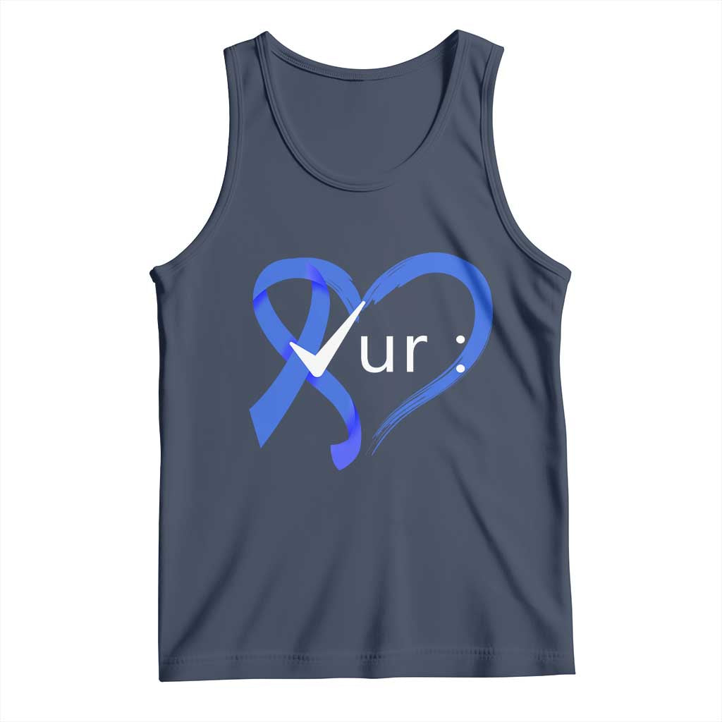 Funny Check Your Colon Colorectal Cancer Awareness Tank Top Dark Blue Ribbon Heart TS11 Navy Print Your Wear
