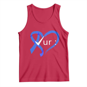 Funny Check Your Colon Colorectal Cancer Awareness Tank Top Dark Blue Ribbon Heart TS11 Red Print Your Wear