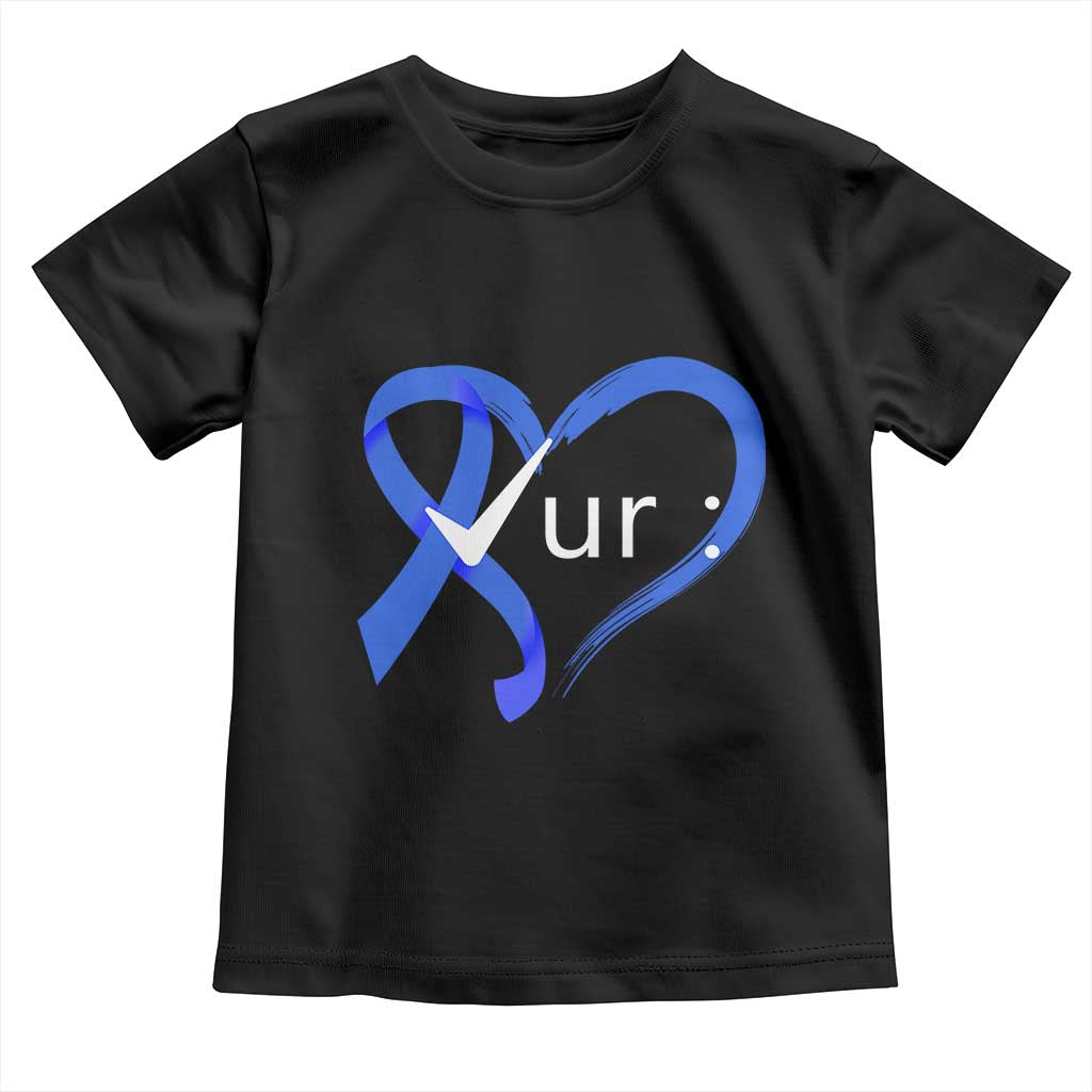 Funny Check Your Colon Colorectal Cancer Awareness Toddler T Shirt Dark Blue Ribbon Heart TS11 Black Print Your Wear