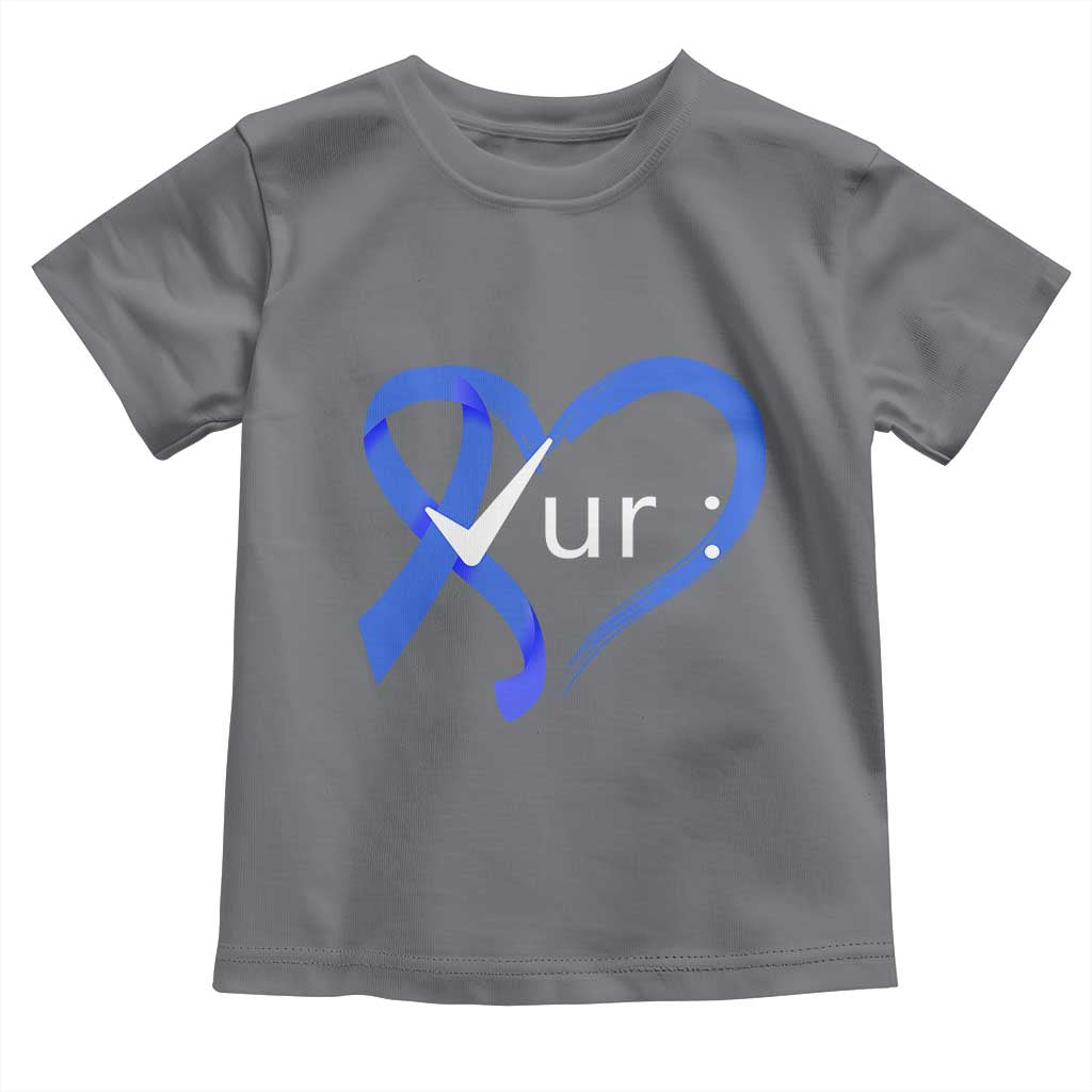 Funny Check Your Colon Colorectal Cancer Awareness Toddler T Shirt Dark Blue Ribbon Heart TS11 Charcoal Print Your Wear