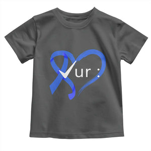 Funny Check Your Colon Colorectal Cancer Awareness Toddler T Shirt Dark Blue Ribbon Heart TS11 Dark Heather Print Your Wear
