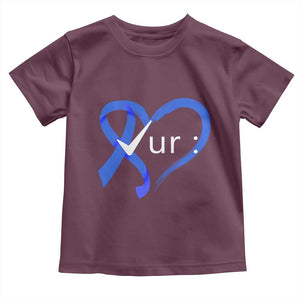Funny Check Your Colon Colorectal Cancer Awareness Toddler T Shirt Dark Blue Ribbon Heart TS11 Maroon Print Your Wear