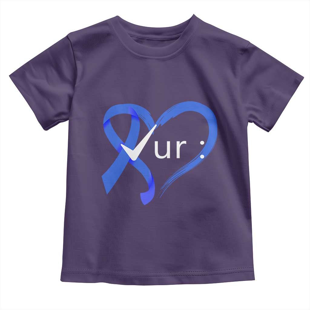 Funny Check Your Colon Colorectal Cancer Awareness Toddler T Shirt Dark Blue Ribbon Heart TS11 Purple Print Your Wear