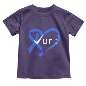 Funny Check Your Colon Colorectal Cancer Awareness Toddler T Shirt Dark Blue Ribbon Heart TS11 Purple Print Your Wear
