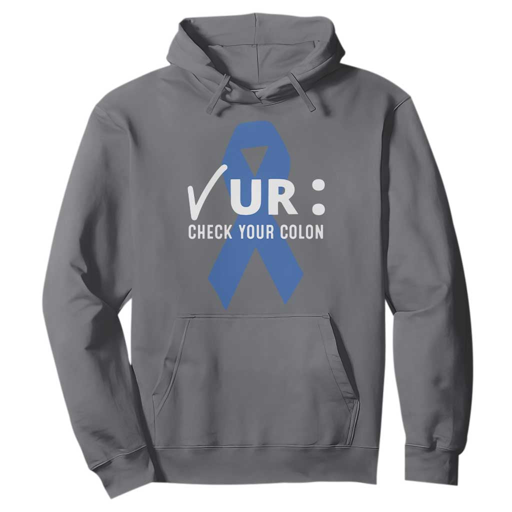 Funny Check Your Colon Colorectal Cancer Awareness Hoodie Dark Blue Ribbon TS11 Charcoal Print Your Wear