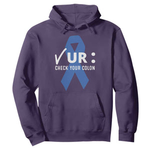 Funny Check Your Colon Colorectal Cancer Awareness Hoodie Dark Blue Ribbon TS11 Purple Print Your Wear