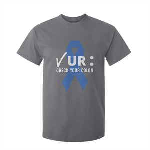 Funny Check Your Colon Colorectal Cancer Awareness T Shirt For Kid Dark Blue Ribbon TS11 Charcoal Print Your Wear