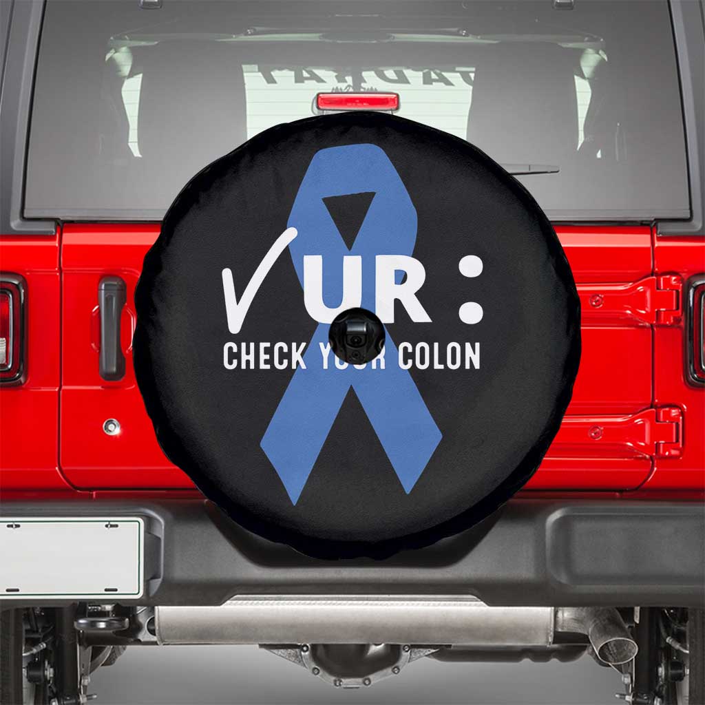 Funny Check Your Colon Colorectal Cancer Awareness Spare Tire Cover Dark Blue Ribbon TS11 Black Print Your Wear
