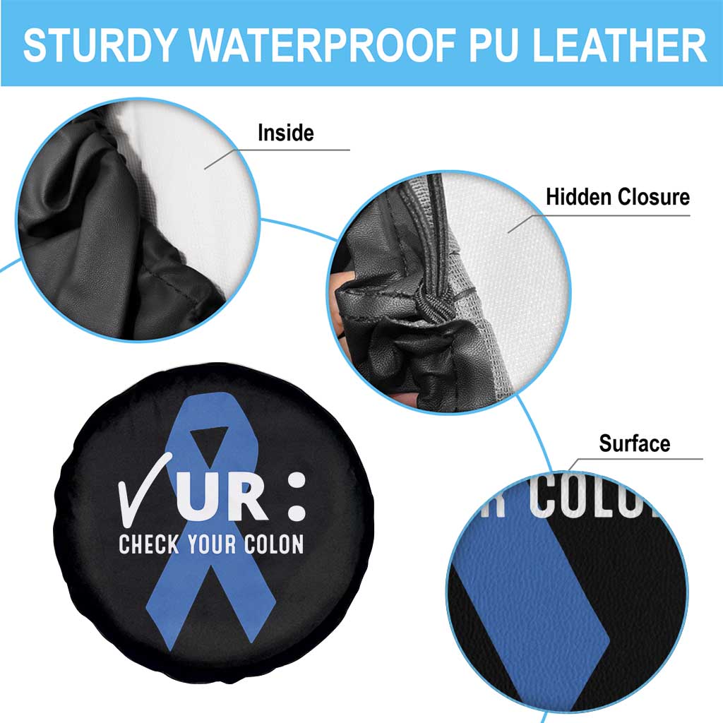 Funny Check Your Colon Colorectal Cancer Awareness Spare Tire Cover Dark Blue Ribbon TS11 Print Your Wear