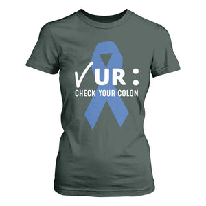 Funny Check Your Colon Colorectal Cancer Awareness T Shirt For Women Dark Blue Ribbon TS11 Dark Forest Green Print Your Wear
