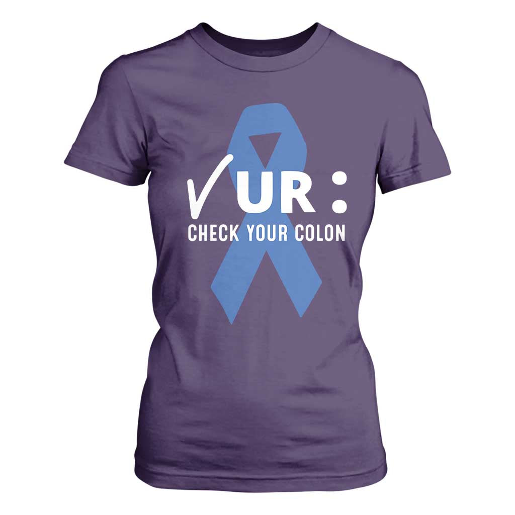 Funny Check Your Colon Colorectal Cancer Awareness T Shirt For Women Dark Blue Ribbon TS11 Purple Print Your Wear