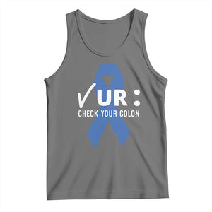 Funny Check Your Colon Colorectal Cancer Awareness Tank Top Dark Blue Ribbon TS11 Black Heather Print Your Wear