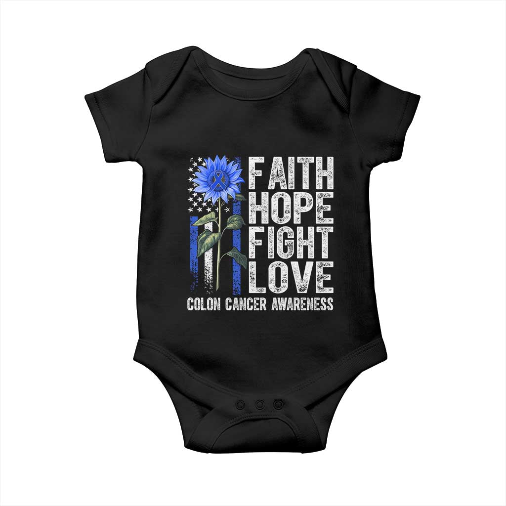 Colon Cancer Awareness Baby Onesie Faith Hope Fight Love Sunflower USA Flag TS11 Black Print Your Wear