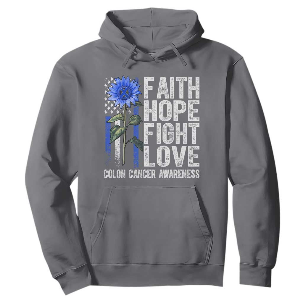 Colon Cancer Awareness Hoodie Faith Hope Fight Love Sunflower USA Flag TS11 Charcoal Print Your Wear
