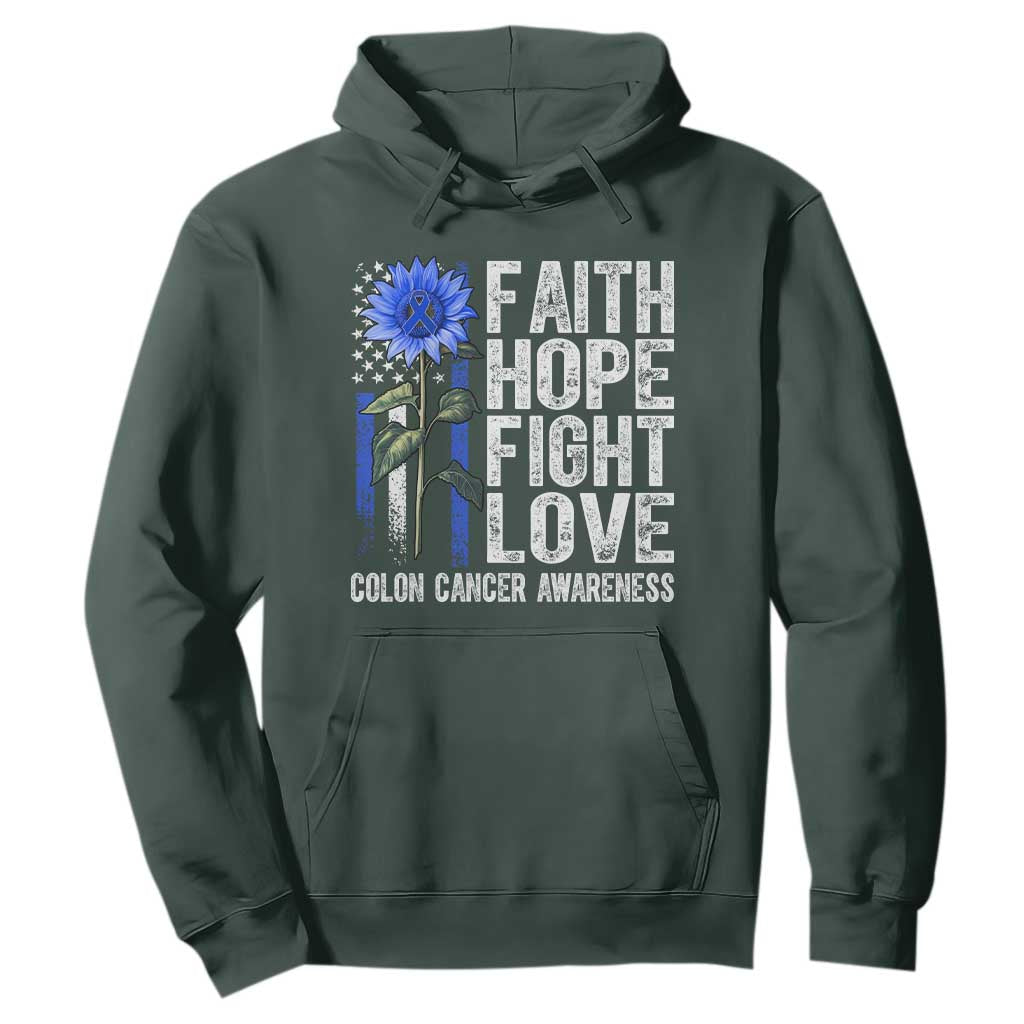 Colon Cancer Awareness Hoodie Faith Hope Fight Love Sunflower USA Flag TS11 Dark Forest Green Print Your Wear