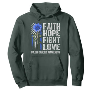 Colon Cancer Awareness Hoodie Faith Hope Fight Love Sunflower USA Flag TS11 Dark Forest Green Print Your Wear