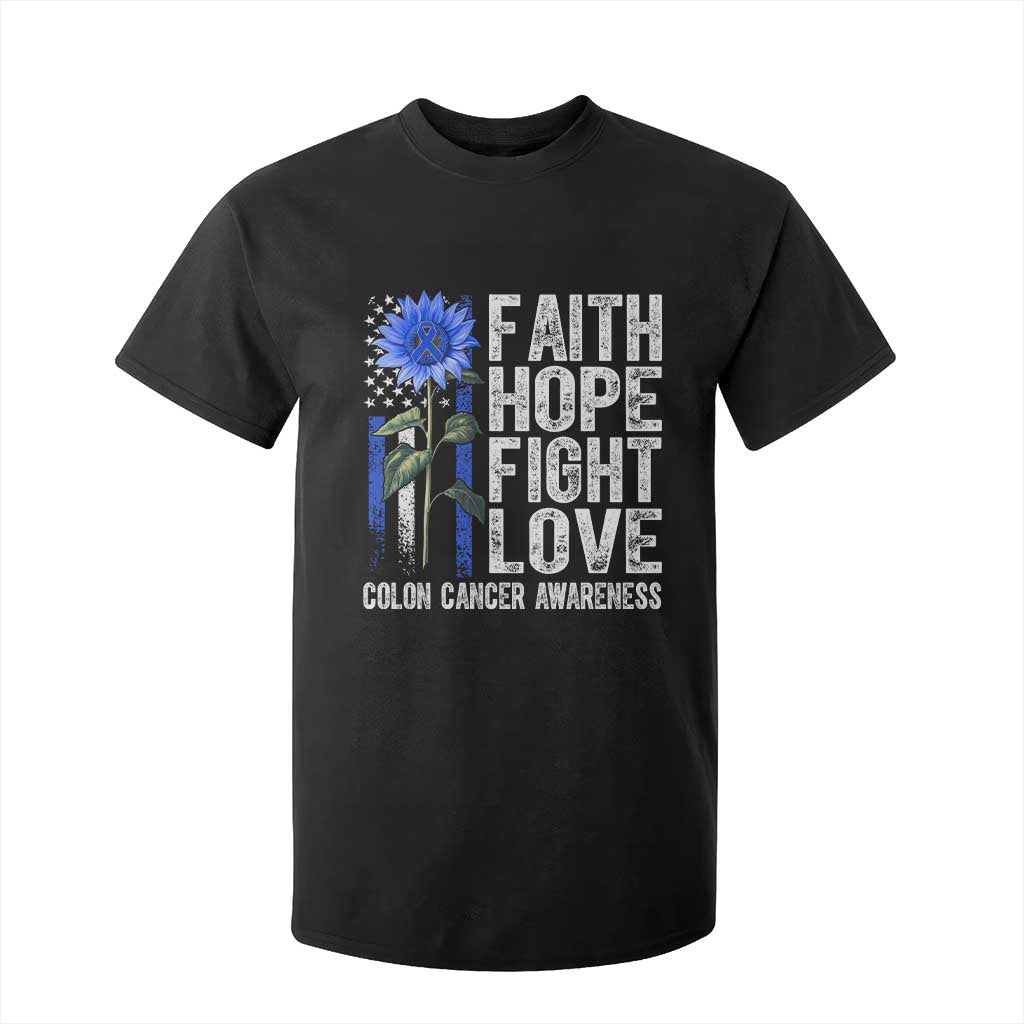 Colon Cancer Awareness T Shirt For Kid Faith Hope Fight Love Sunflower USA Flag TS11 Black Print Your Wear