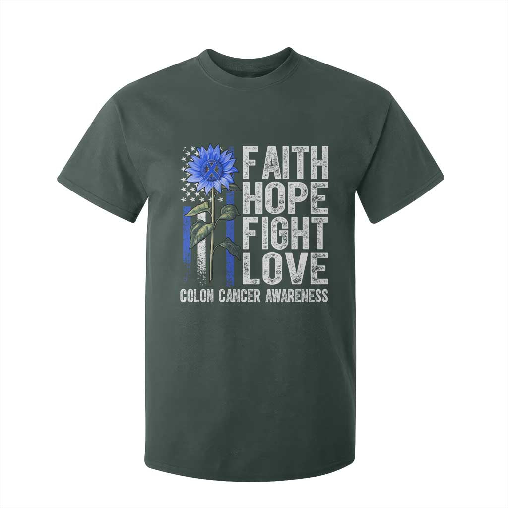 Colon Cancer Awareness T Shirt For Kid Faith Hope Fight Love Sunflower USA Flag TS11 Dark Forest Green Print Your Wear
