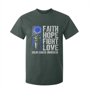 Colon Cancer Awareness T Shirt For Kid Faith Hope Fight Love Sunflower USA Flag TS11 Dark Forest Green Print Your Wear