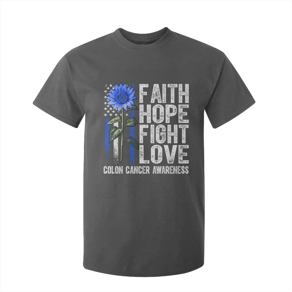 Colon Cancer Awareness T Shirt For Kid Faith Hope Fight Love Sunflower USA Flag TS11 Dark Heather Print Your Wear