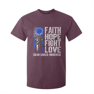Colon Cancer Awareness T Shirt For Kid Faith Hope Fight Love Sunflower USA Flag TS11 Maroon Print Your Wear