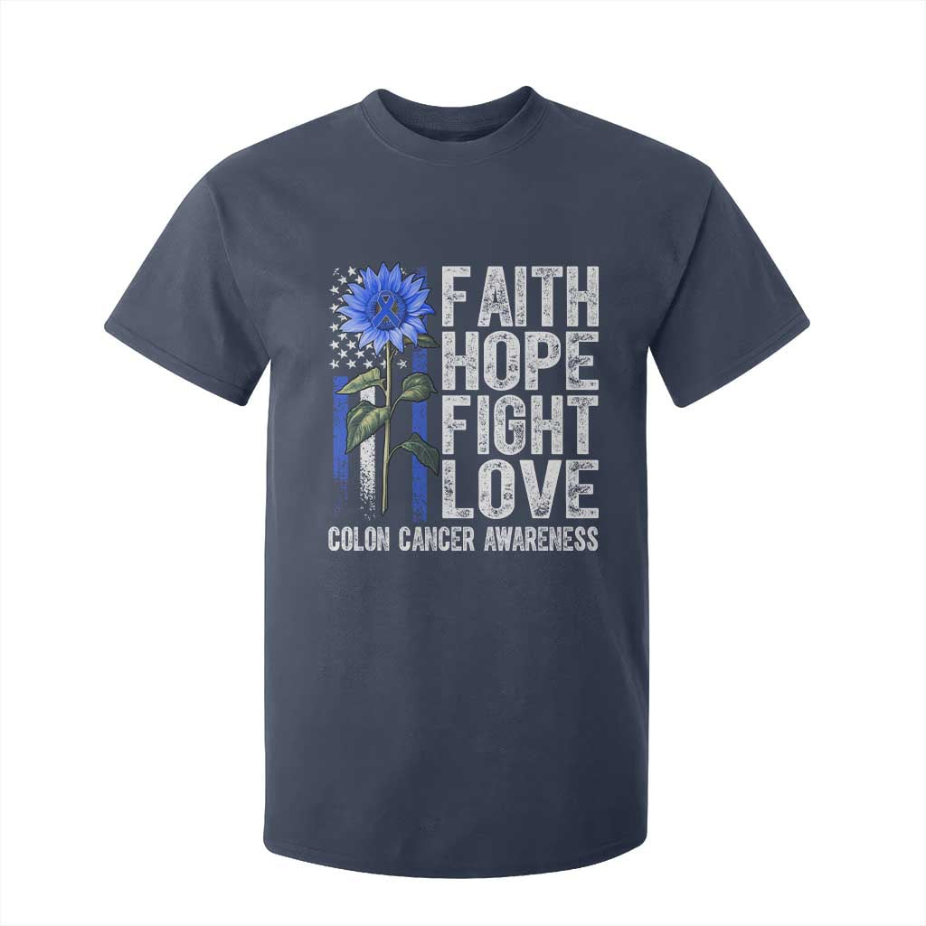 Colon Cancer Awareness T Shirt For Kid Faith Hope Fight Love Sunflower USA Flag TS11 Navy Print Your Wear