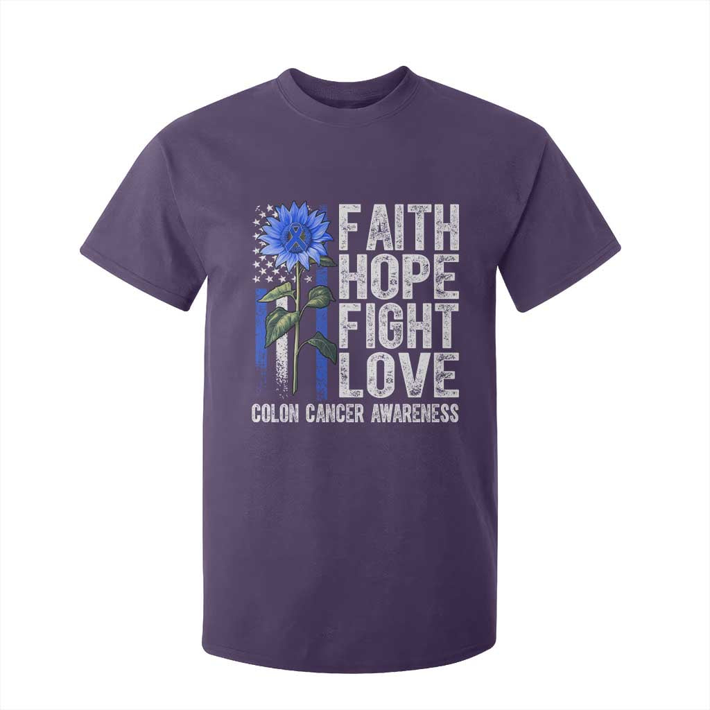 Colon Cancer Awareness T Shirt For Kid Faith Hope Fight Love Sunflower USA Flag TS11 Purple Print Your Wear