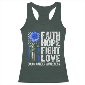 Colon Cancer Awareness Racerback Tank Top Faith Hope Fight Love Sunflower USA Flag TS11 Dark Forest Green Print Your Wear