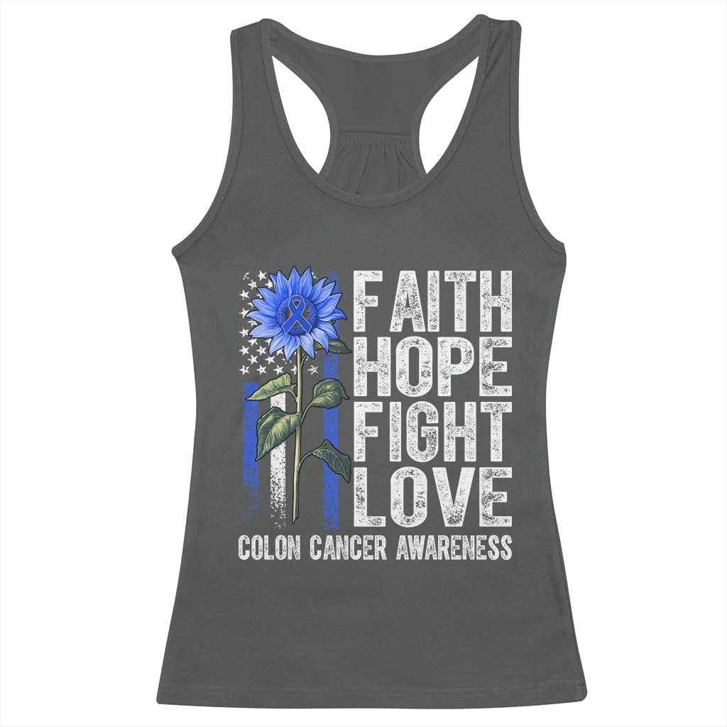 Colon Cancer Awareness Racerback Tank Top Faith Hope Fight Love Sunflower USA Flag TS11 Dark Heather Print Your Wear