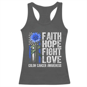 Colon Cancer Awareness Racerback Tank Top Faith Hope Fight Love Sunflower USA Flag TS11 Dark Heather Print Your Wear