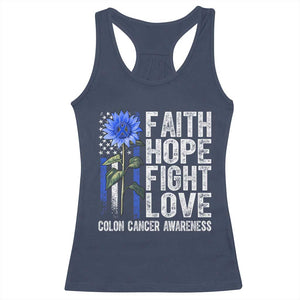 Colon Cancer Awareness Racerback Tank Top Faith Hope Fight Love Sunflower USA Flag TS11 Navy Print Your Wear