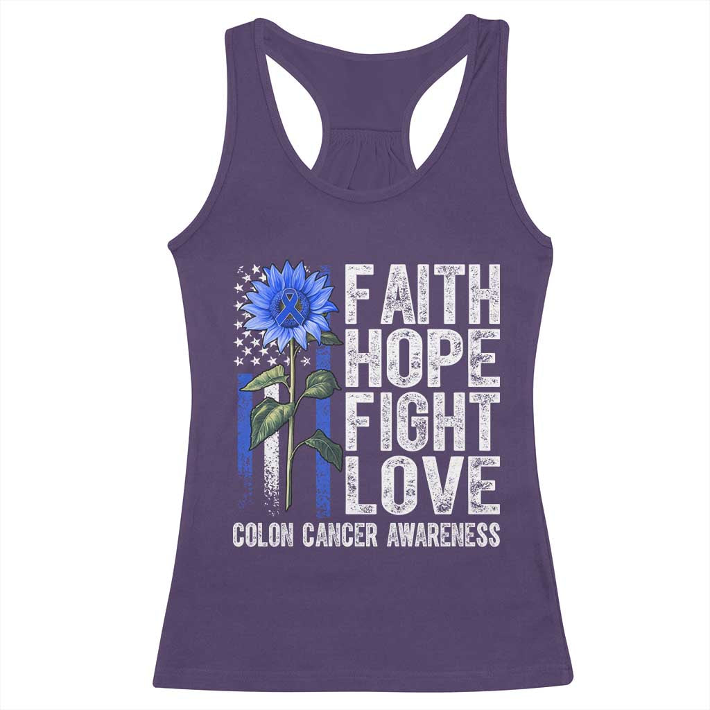 Colon Cancer Awareness Racerback Tank Top Faith Hope Fight Love Sunflower USA Flag TS11 Purple Print Your Wear