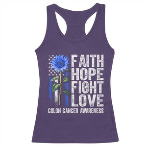 Colon Cancer Awareness Racerback Tank Top Faith Hope Fight Love Sunflower USA Flag TS11 Purple Print Your Wear