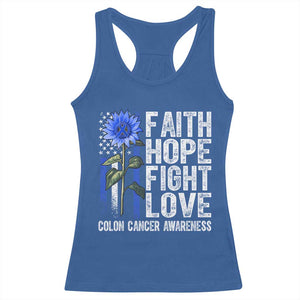 Colon Cancer Awareness Racerback Tank Top Faith Hope Fight Love Sunflower USA Flag TS11 Royal Blue Print Your Wear