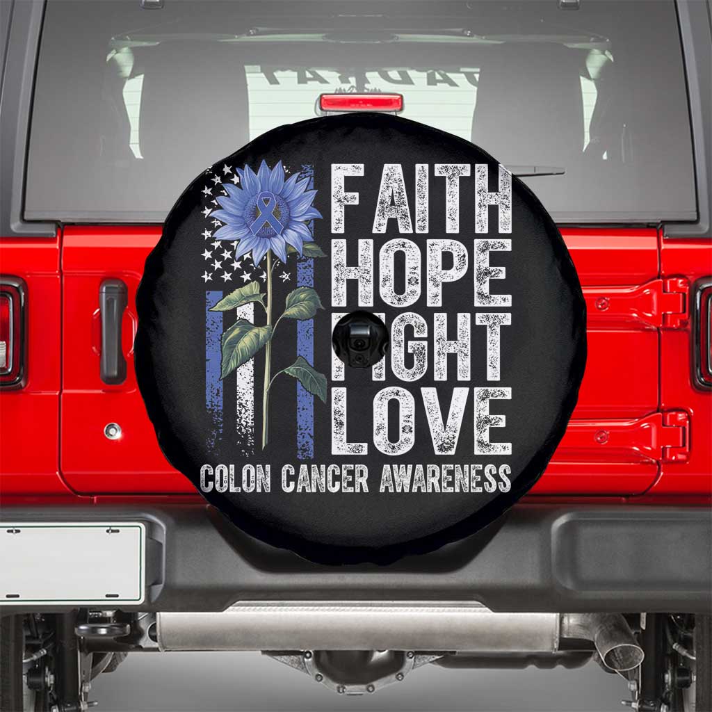 Colon Cancer Awareness Spare Tire Cover Faith Hope Fight Love Sunflower USA Flag TS11 Black Print Your Wear