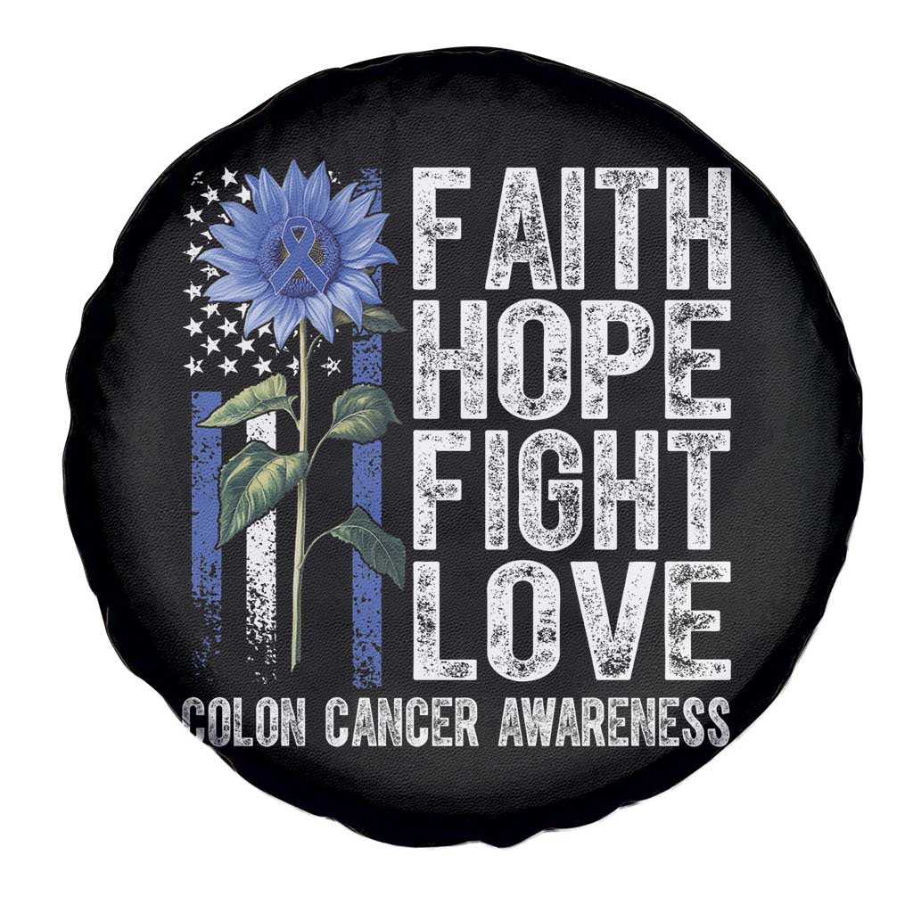 Colon Cancer Awareness Spare Tire Cover Faith Hope Fight Love Sunflower USA Flag TS11 Print Your Wear