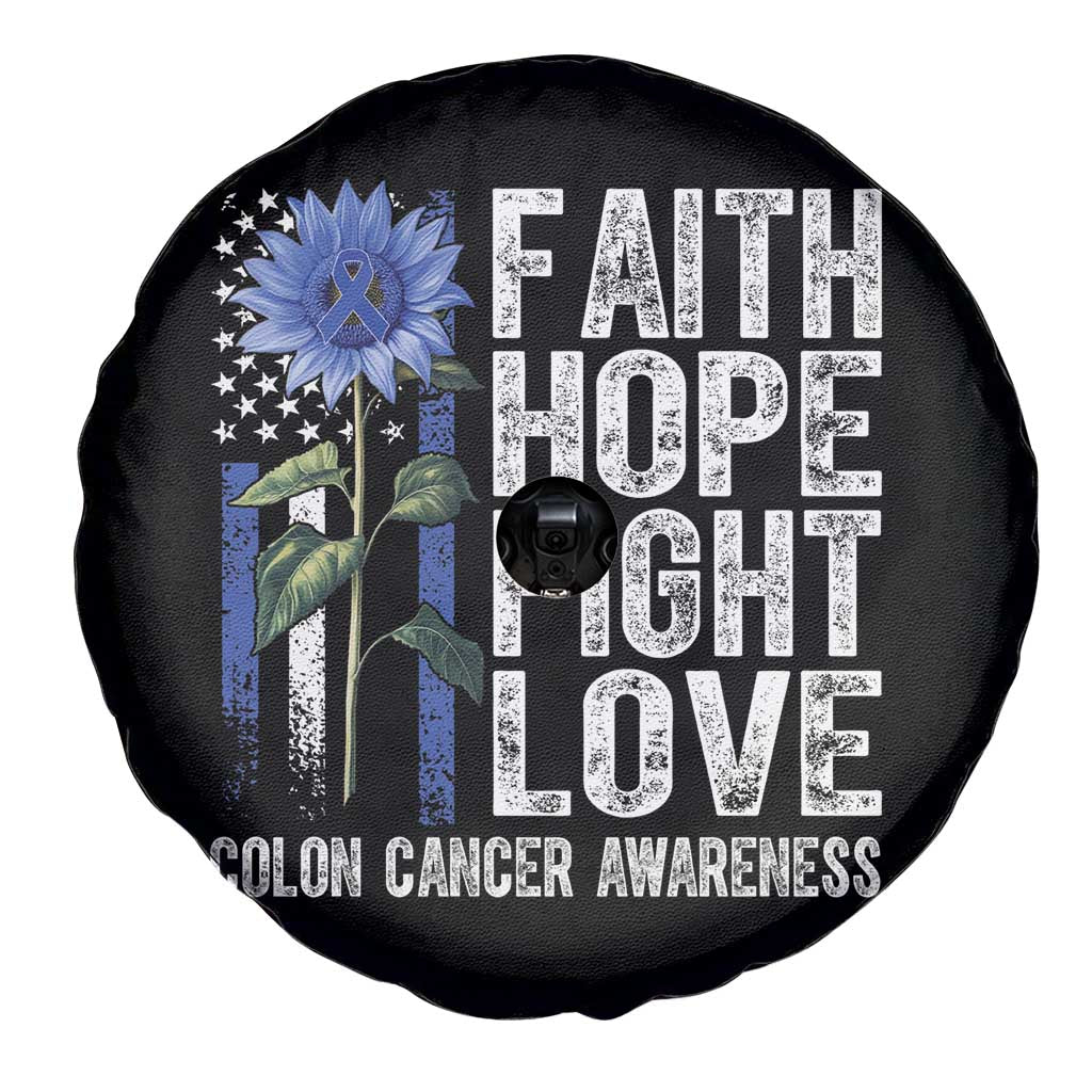 Colon Cancer Awareness Spare Tire Cover Faith Hope Fight Love Sunflower USA Flag TS11 Print Your Wear