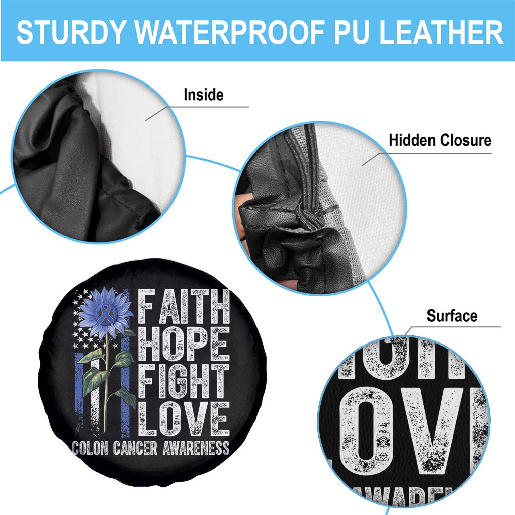 Colon Cancer Awareness Spare Tire Cover Faith Hope Fight Love Sunflower USA Flag TS11 Print Your Wear