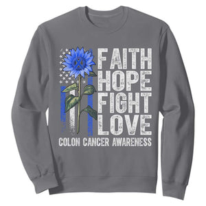 Colon Cancer Awareness Sweatshirt Faith Hope Fight Love Sunflower USA Flag TS11 Charcoal Print Your Wear