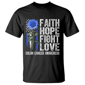 Colon Cancer Awareness T Shirt Faith Hope Fight Love Sunflower USA Flag TS11 Black Print Your Wear