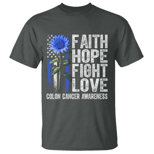 Colon Cancer Awareness T Shirt Faith Hope Fight Love Sunflower USA Flag TS11 Dark Heather Print Your Wear